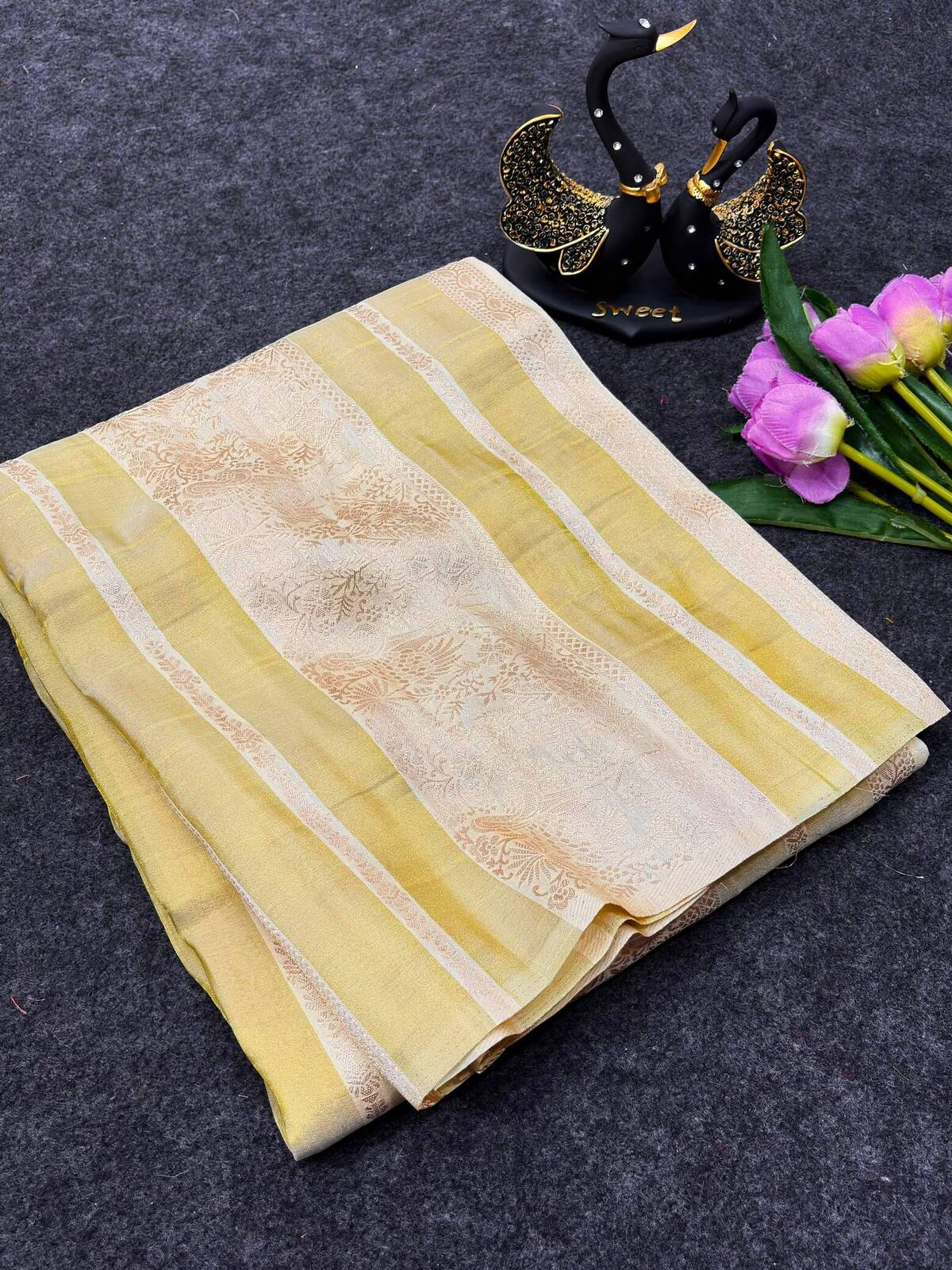 Entrancing Beige Khadi Georgette Banarasi Silk Saree With Invaluable Blouse Piece