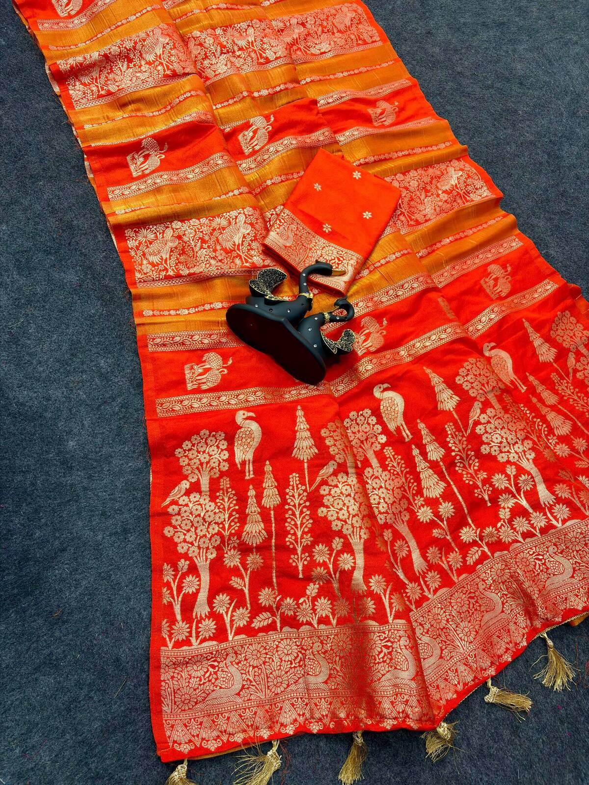 Winsome Orange Khadi Georgette Banarasi Silk Saree With Sophisticated Blouse Piece
