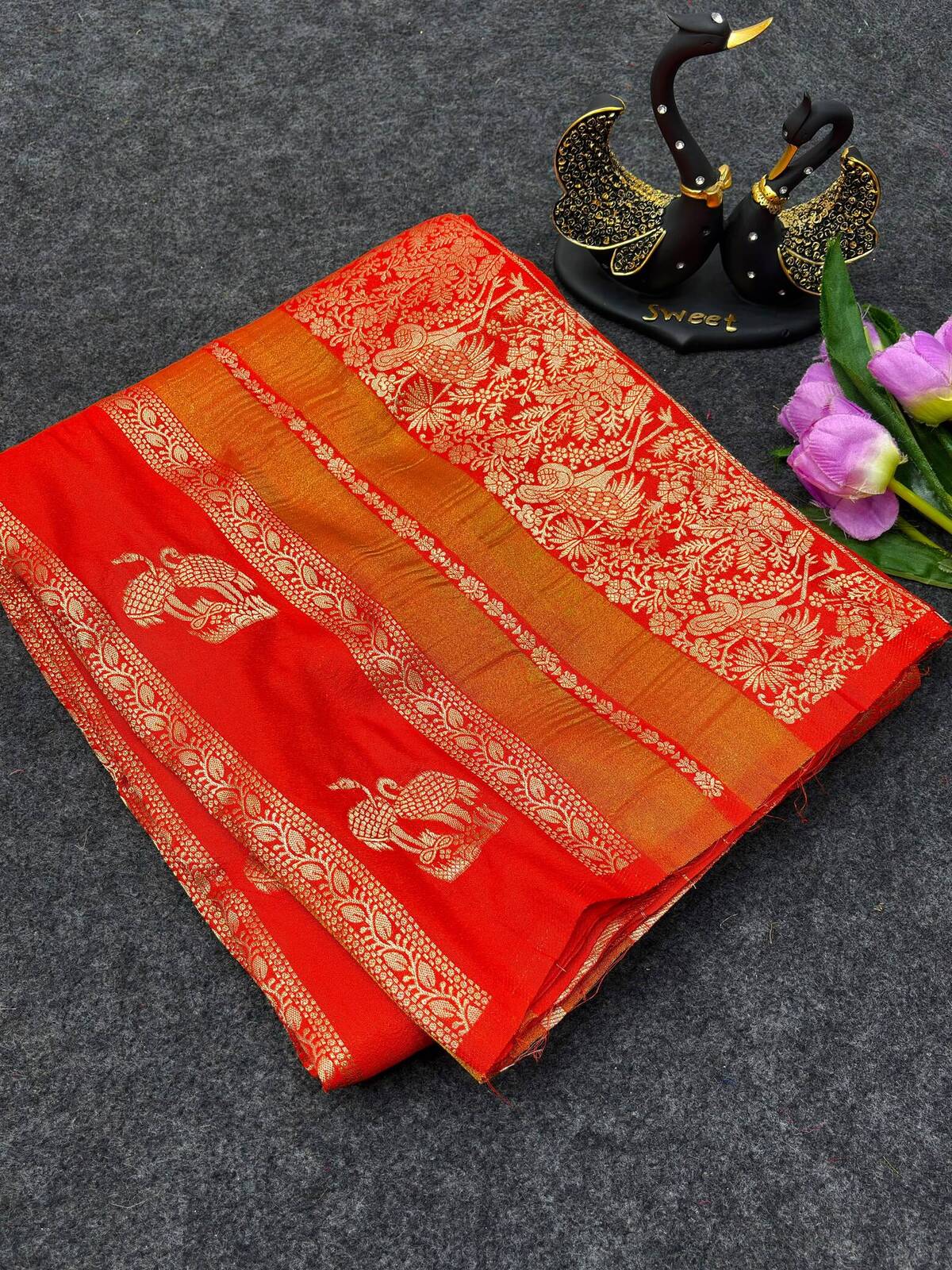 Winsome Orange Khadi Georgette Banarasi Silk Saree With Sophisticated Blouse Piece