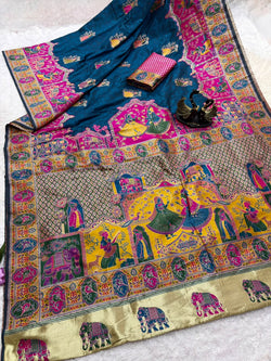 Bucolic Navy Blue Pashmina Saree With Preferable Blouse Piece