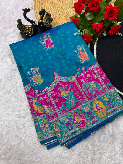 Nebula Rama Pashmina Saree With Resonant Blouse Piece