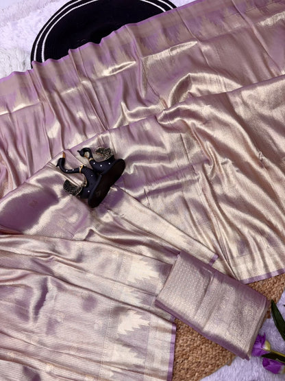 Posh Lavender Banarasi Tissue Silk Saree With Preferable Blouse Piece
