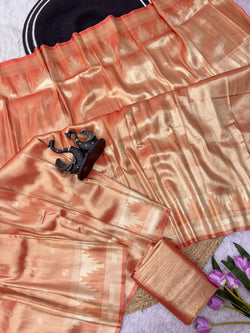 Sonorous Orange Banarasi Tissue Silk Saree With Staring Blouse Piece