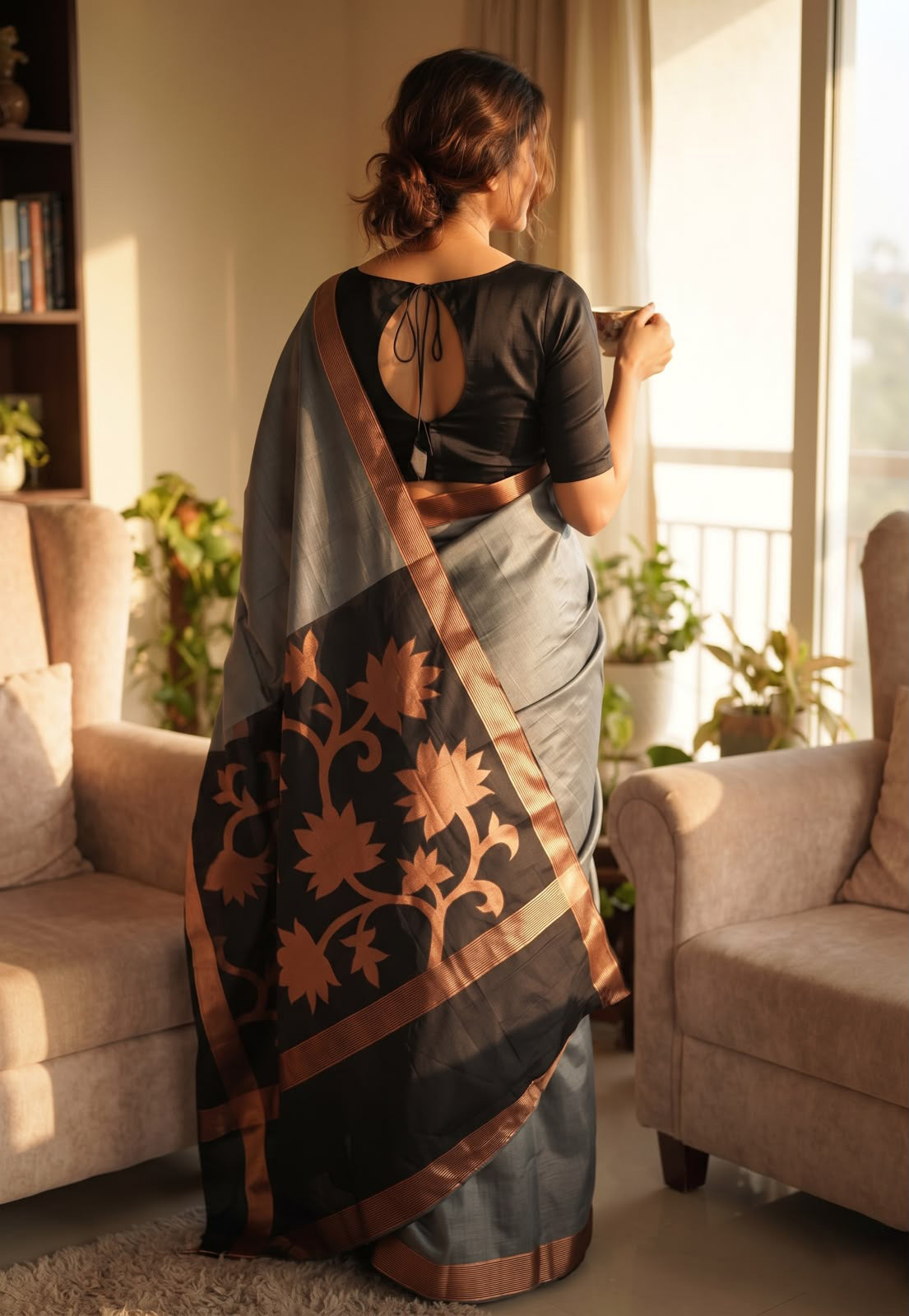 Exquisite Grey Cotton Silk Saree With Opulent Blouse Piece