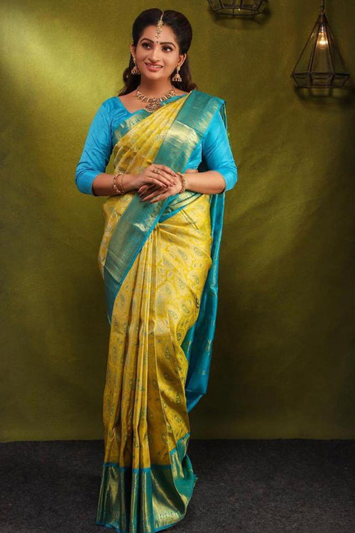Load image into Gallery viewer, Delightful Yellow Soft Silk Saree With Engrossing Blouse Piece
