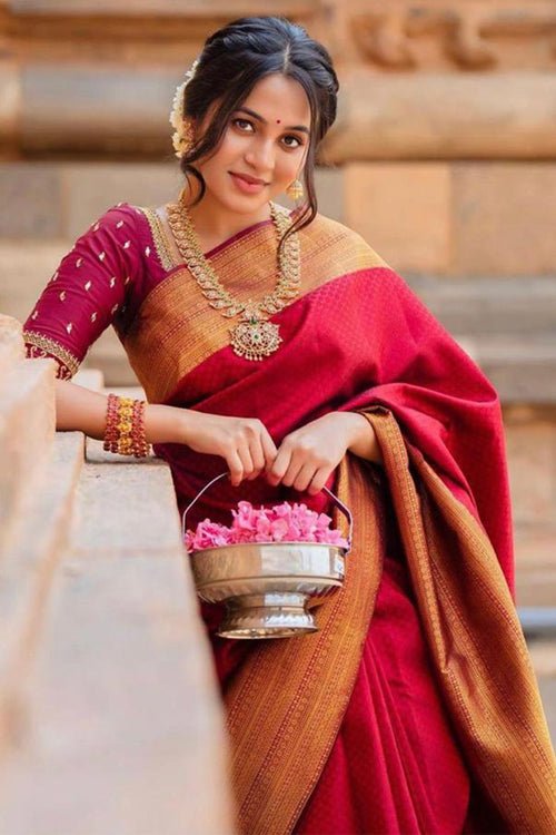 Load image into Gallery viewer, Innovative Red Soft Silk Saree With Adorable Blouse Piece
