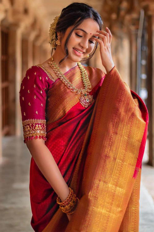 Load image into Gallery viewer, Innovative Red Soft Silk Saree With Adorable Blouse Piece
