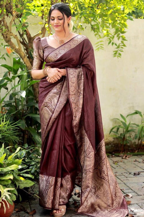 Load image into Gallery viewer, Adorning Brown Soft Silk Saree With Fancifull Blouse Piece
