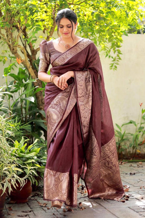 Load image into Gallery viewer, Adorning Brown Soft Silk Saree With Fancifull Blouse Piece
