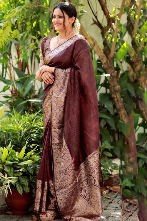 Load image into Gallery viewer, Adorning Brown Soft Silk Saree With Fancifull Blouse Piece
