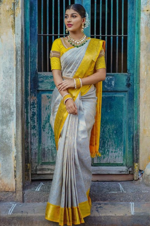 Load image into Gallery viewer, Jazzy Off White Soft Silk Saree With Adorning Blouse Piece
