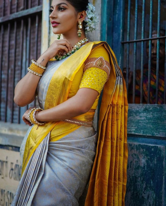 Jazzy Off White Soft Silk Saree With Adorning Blouse Piece