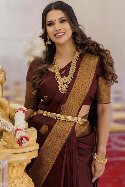 Load image into Gallery viewer, Panoply Wine Soft Silk Saree With Magnetic Blouse Piece
