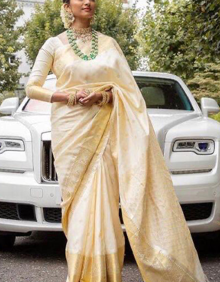 Admirable Off White Soft Silk Saree With Efflorescence Blouse Piece