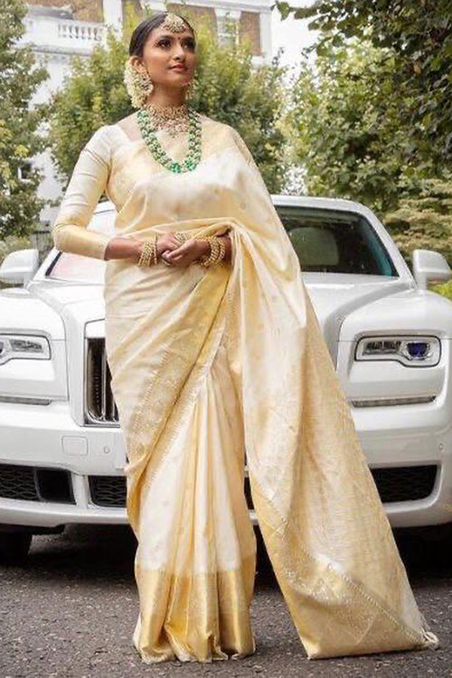 Load image into Gallery viewer, Admirable Off White Soft Silk Saree With Efflorescence Blouse Piece
