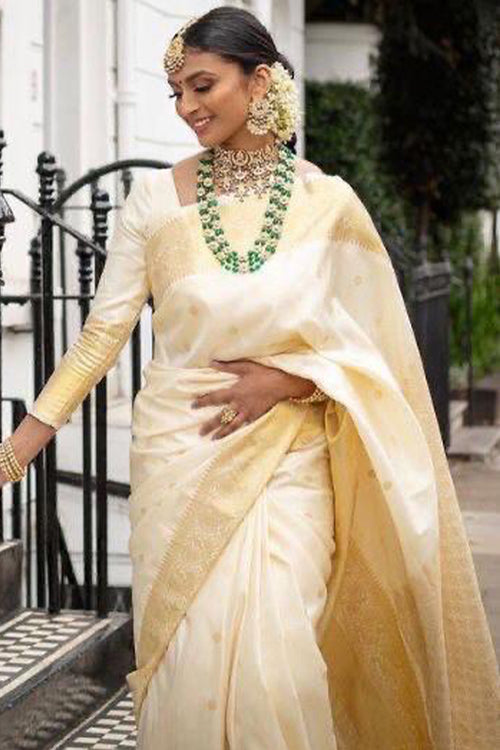 Load image into Gallery viewer, Admirable Off White Soft Silk Saree With Efflorescence Blouse Piece
