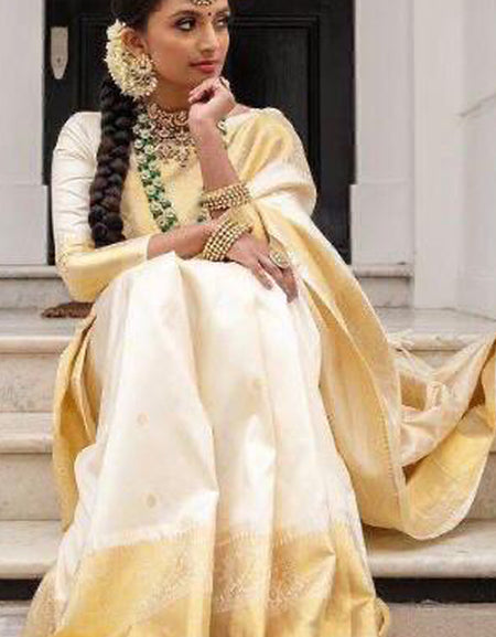 Admirable Off White Soft Silk Saree With Efflorescence Blouse Piece