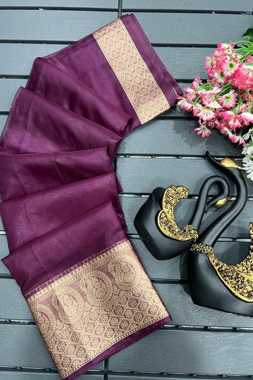 Load image into Gallery viewer, Forbearance Purple Organza Silk Saree With Quintessential Blouse Piece
