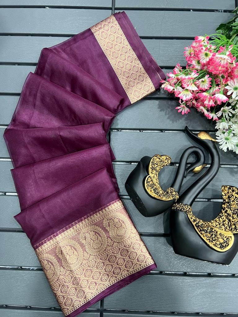 Forbearance Purple Organza Silk Saree With Quintessential Blouse Piece