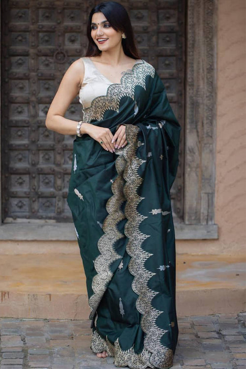 Load image into Gallery viewer, Pleasant Dark Green Soft Silk Saree With Adorable Blouse Piece
