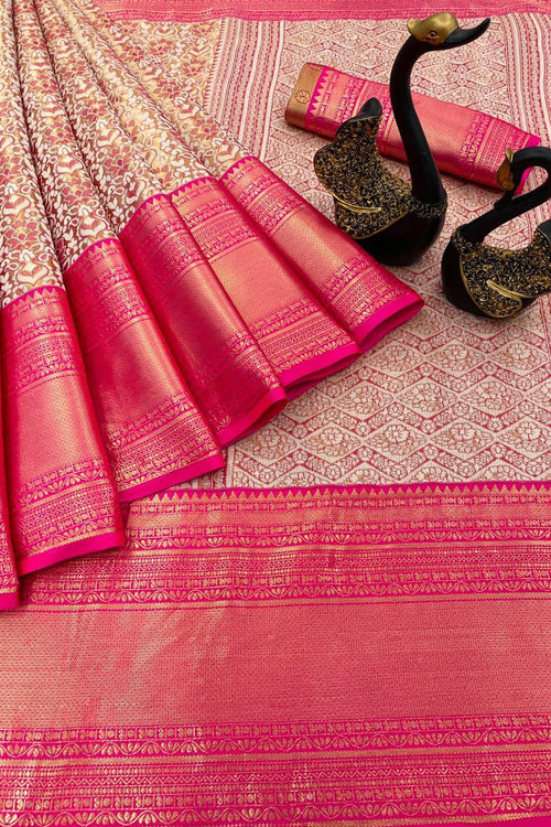 Load image into Gallery viewer, Invaluable Dark Pink Kanjivaram Silk Saree With Staring Blouse Piece
