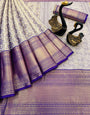 Deserving Purple Kanjivaram Silk Saree With Girlish Blouse Piece