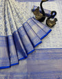 Adorable Royal Blue Kanjivaram Silk Saree With Groovy Blouse Piece