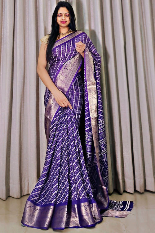 Load image into Gallery viewer, Lassitude Royal Blue Digital Printed Dola Silk Saree With Surreptitious Blouse Piece
