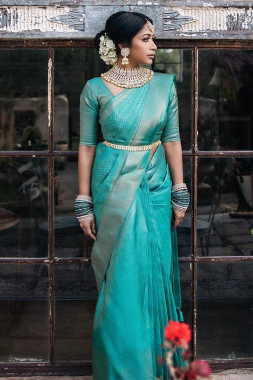 Load image into Gallery viewer, Phenomenal Firozi Soft Silk Saree With Preferable Blouse Piece
