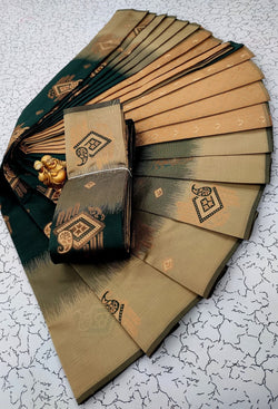 Staring Dark Green Soft Banarasi Silk Saree With Beautiful Blouse Piece