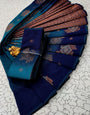 Radiant Firozi Soft Banarasi Silk Saree With Exceptional Blouse Piece