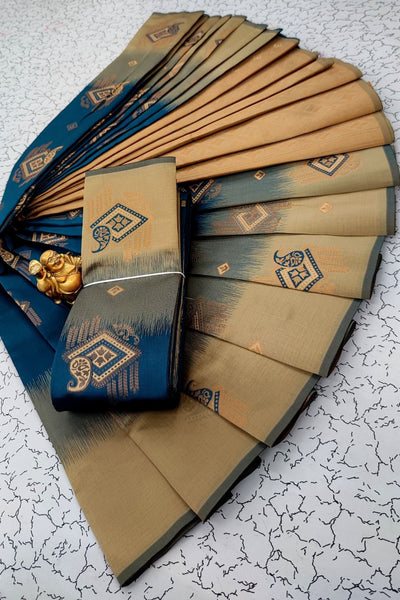 Eloquence Navy Blue Soft Banarasi Silk Saree With Lagniappe Blouse Piece