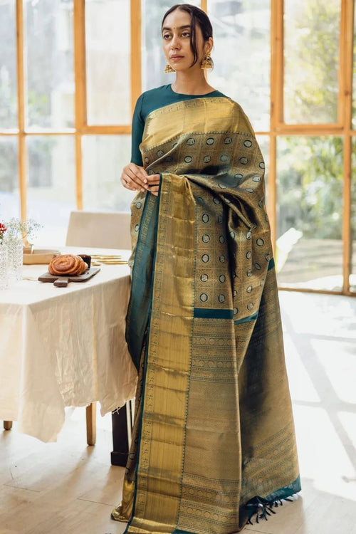 Load image into Gallery viewer, Woebegone Rama Soft Silk Saree With Moiety Blouse Piece
