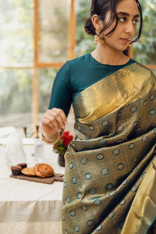 Load image into Gallery viewer, Woebegone Rama Soft Silk Saree With Moiety Blouse Piece
