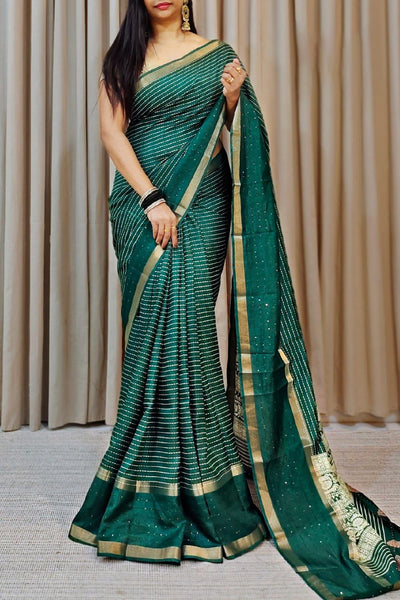 Splendorous Dark Green Digital Printed Dola Silk Saree With Unequalled Blouse Piece