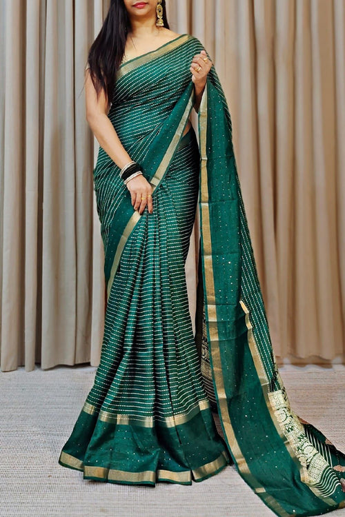 Load image into Gallery viewer, Splendorous Dark Green Digital Printed Dola Silk Saree With Unequalled Blouse Piece
