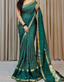 Splendorous Dark Green Digital Printed Dola Silk Saree With Unequalled Blouse Piece