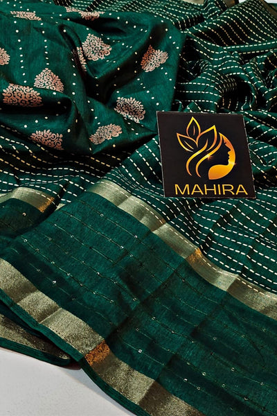 Splendorous Dark Green Digital Printed Dola Silk Saree With Unequalled Blouse Piece