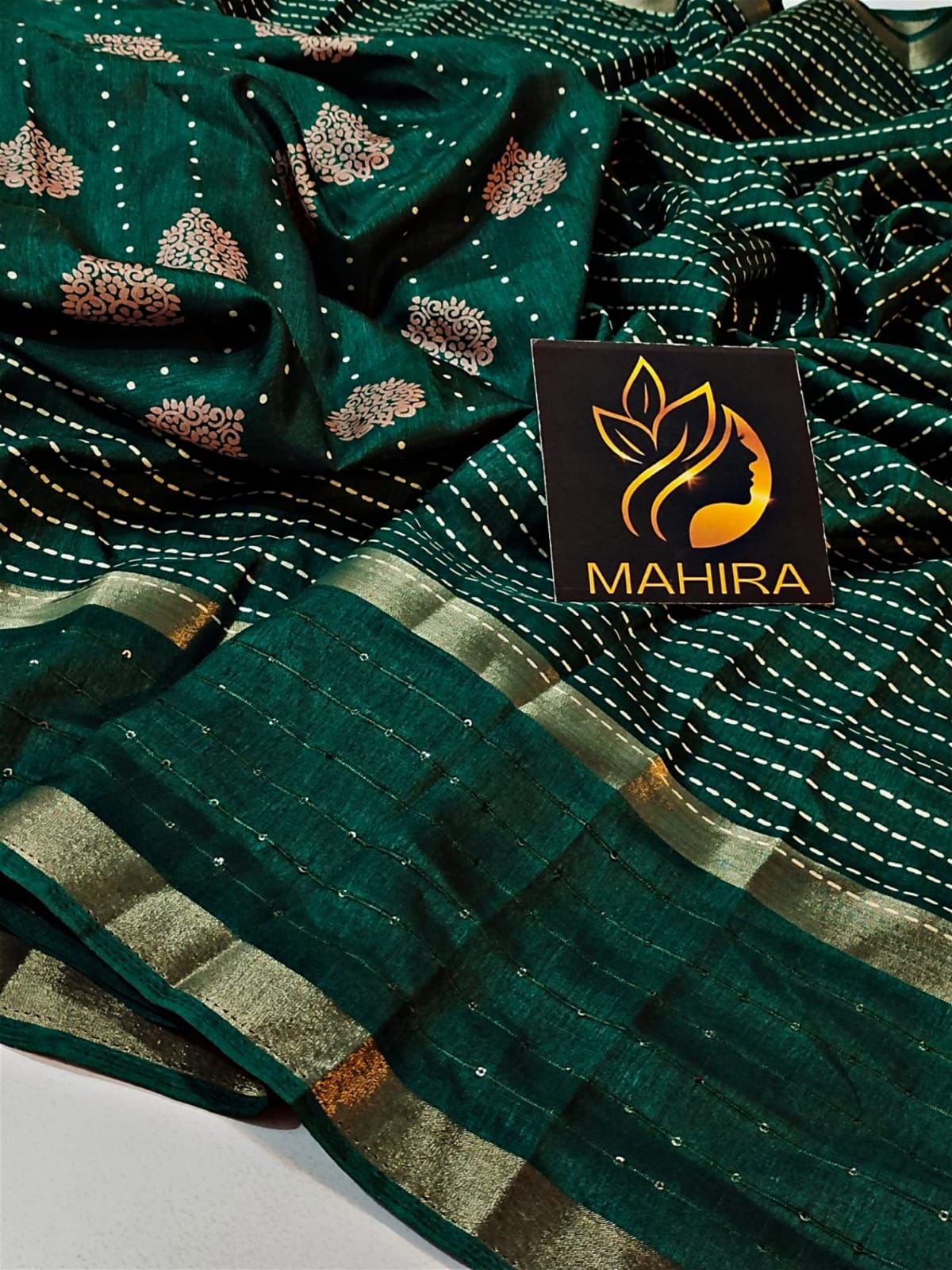 Splendorous Dark Green Digital Printed Dola Silk Saree With Unequalled Blouse Piece