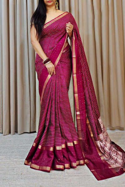 Lassitude Dark Pink Digital Printed Dola Silk Saree With Gratifying Blouse Piece