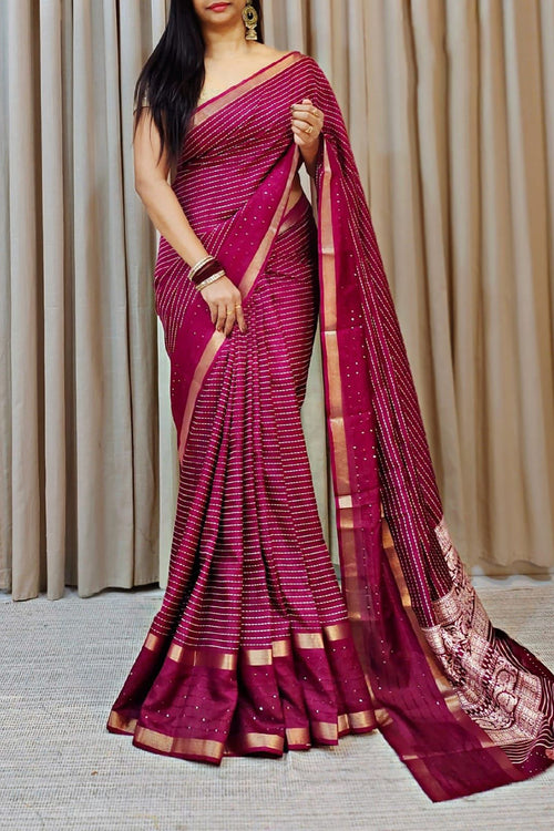 Load image into Gallery viewer, Lassitude Dark Pink Digital Printed Dola Silk Saree With Gratifying Blouse Piece
