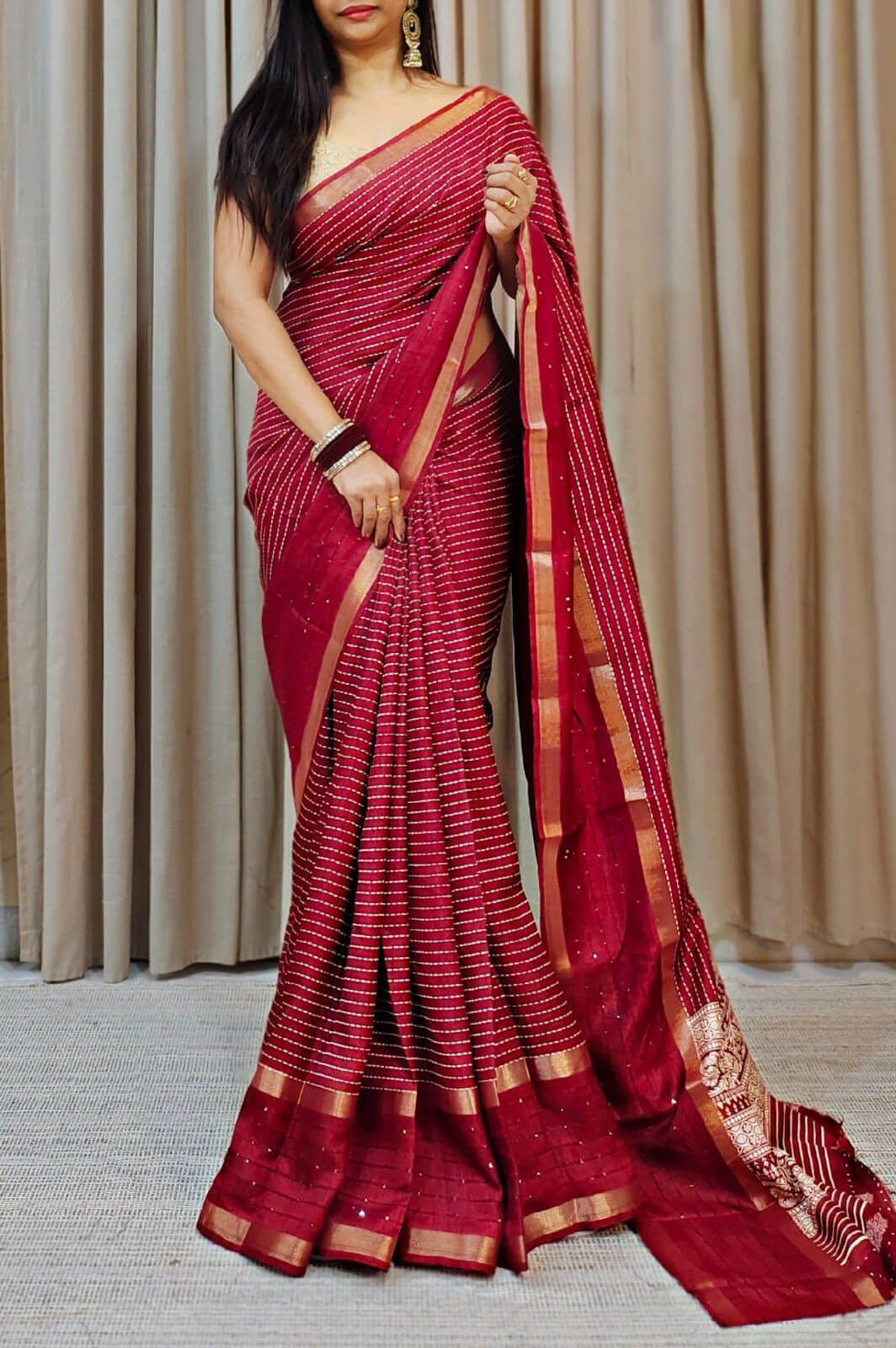 Palimpsest Red Digital Printed Dola Silk Saree With Epiphany Blouse Piece