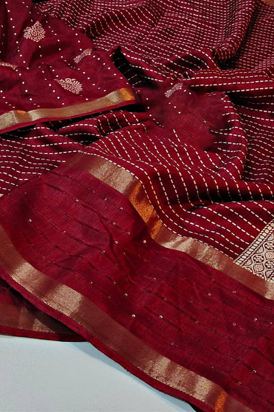 Palimpsest Red Digital Printed Dola Silk Saree With Epiphany Blouse Piece