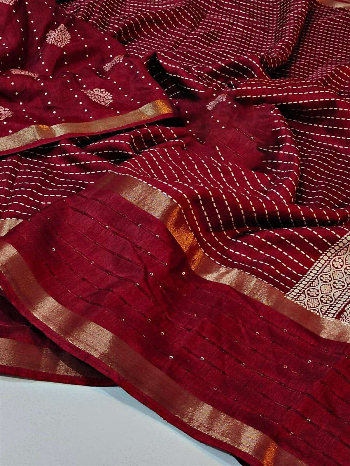 Palimpsest Red Digital Printed Dola Silk Saree With Epiphany Blouse Piece