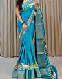 Delectable Firozi Digital Printed Dola Silk Saree With Amiable Blouse Piece