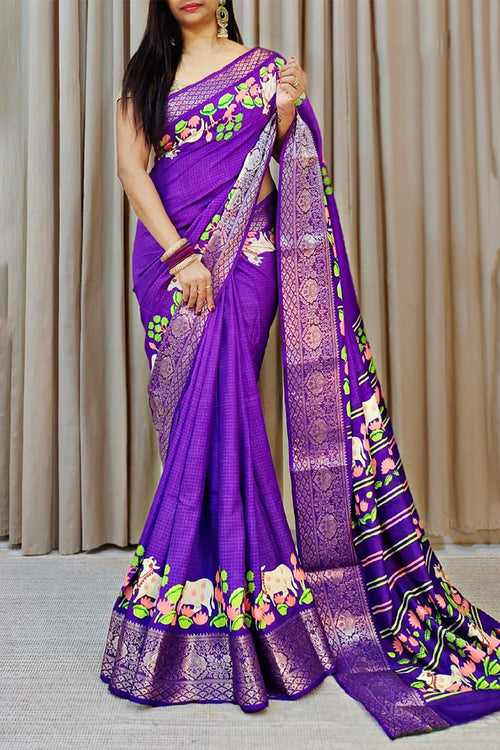 Load image into Gallery viewer, Gratifying Royal Blue Digital Printed Dola Silk Saree With Splendorous Blouse Piece
