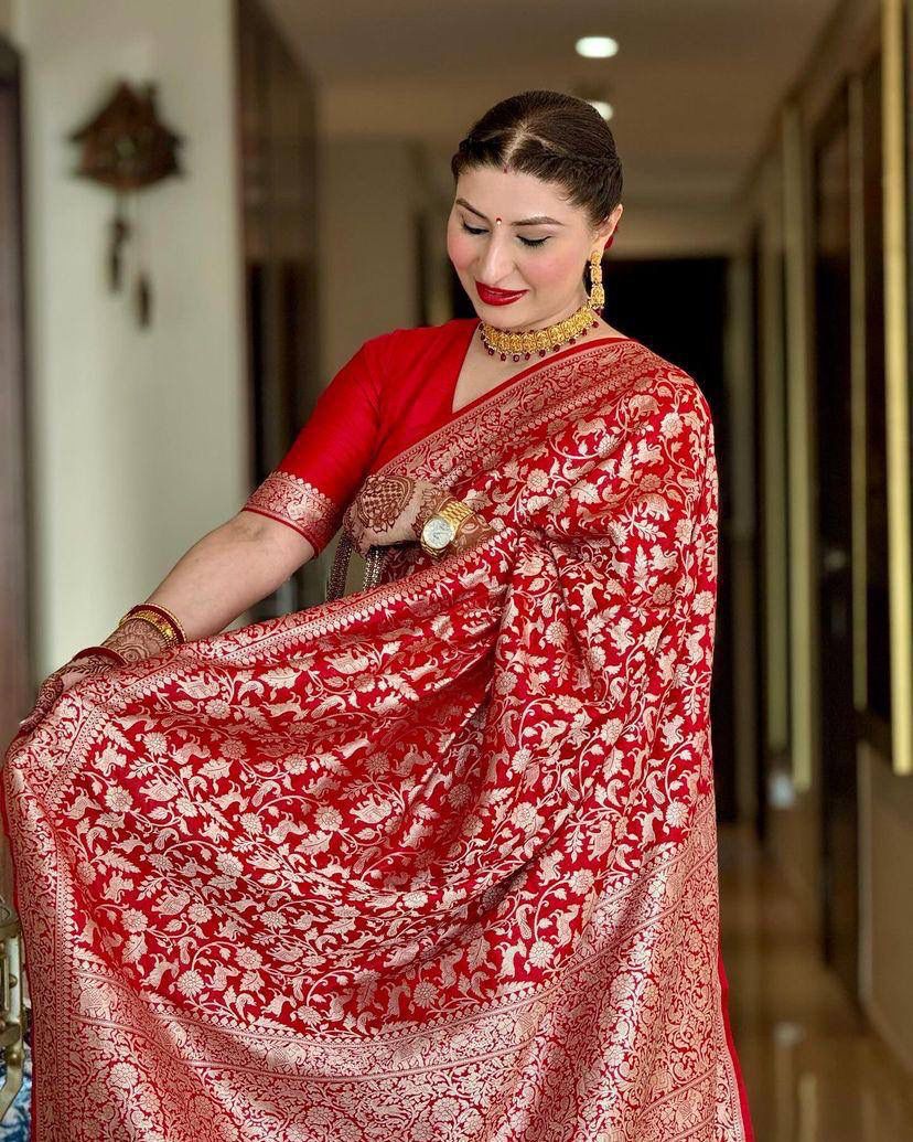Red Soft Silk Saree With Stitched Blouse