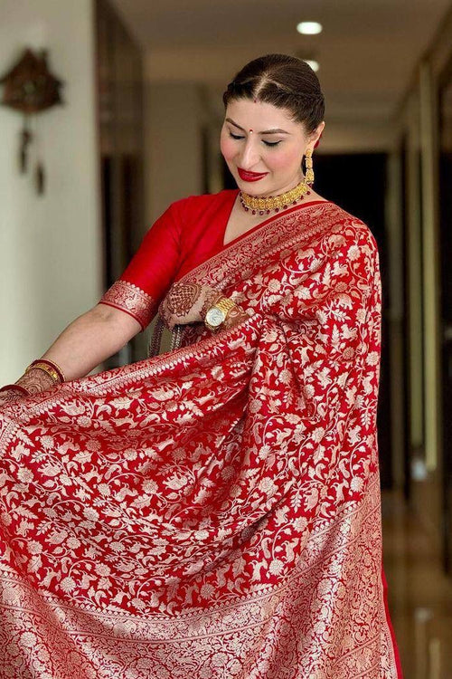 Load image into Gallery viewer, Sophisticated Red Soft Silk Saree With Amazing Blouse Piece
