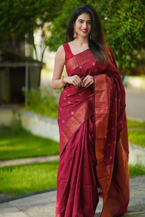 Load image into Gallery viewer, Mellifluous Maroon Soft Silk Saree With Elision Blouse Piece
