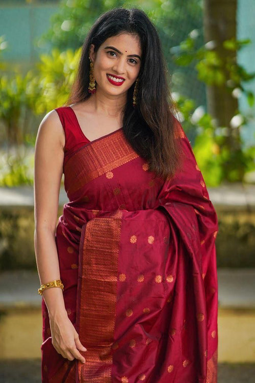 Load image into Gallery viewer, Mellifluous Maroon Soft Silk Saree With Elision Blouse Piece
